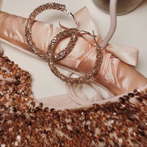 Glittered Rose Gold Hoop Earrings